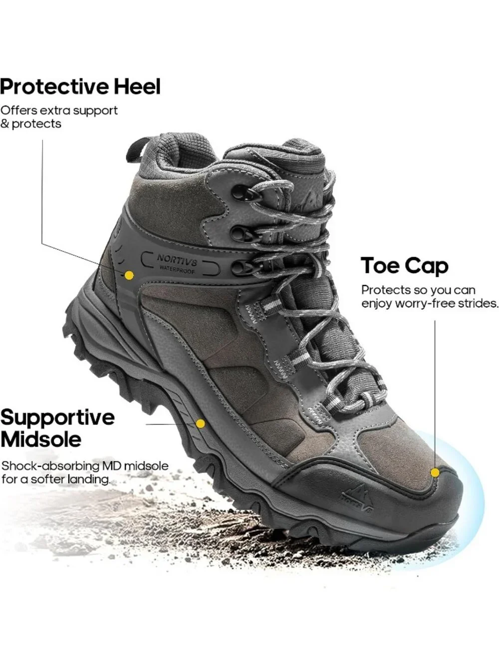 Men's Dark Grey Waterproof Shoes Casual Mid Top Round Toe Non Slip Hiking Boots